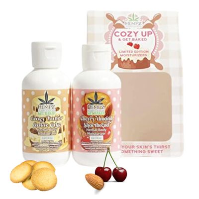 Hempz Cozy Up Gift Set Cherry Almond Shortbread &amp; Gooey Butter Cookie Cake 2 Count Holiday Limited Edition