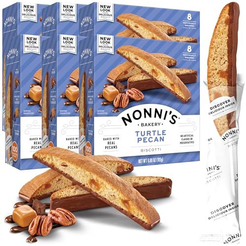 Nonni's Turtle Pecan Biscotti Italian Cookies - Caramel Pecan Cookies Dipped in Milk Chocolate - Pecan Biscotti Individually Wrapped Cookies - All Natural Ingredients - Kosher - 6.88 oz 6 Boxes