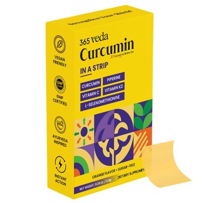 365veda Turmeric Curcumin Strips from Turmeric Root Extract, Piperine, Vitamin C, Vitamin K2, Non GMO, Sugar Free, May Support Liver - 30 Oral Strips Orange