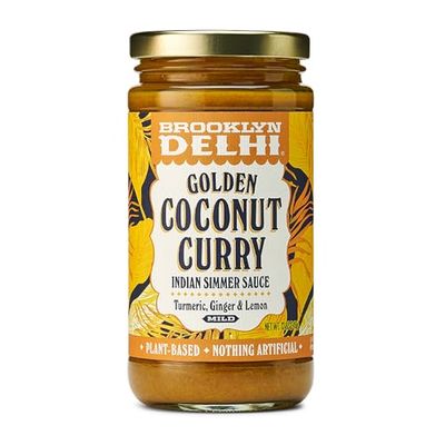 Brooklyn Delhi Golden Coconut Curry - Indian Simmer Sauce with Turmeric, Ginger, Lemon, &amp; Coriander - 12 Ounces - Mild Enough for a kid, Flavorful Enough for a Foodie - Vegan - No Artificial Additives