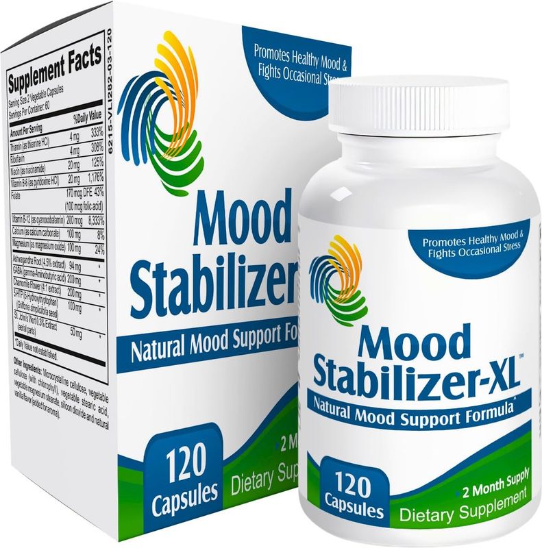 MOOD STABILIZER-XL 2-Month Supply Mood Support Blend Supplement 13 Natural Ingredients 5-HTP Ashwagandha GABA St. John's Wort Extract Healthy Mood Supplements &amp; Vitamins 120 Capsules
