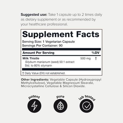 Milk Thistle - Ultra High Potency 50:1 Extract with 80 Silymarin - Highly Concentrated - Third-Party Lab Tested - 90 Capsules