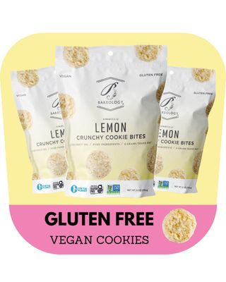 Bakeology Gluten Free Cookies - Crunchy Mini Vegan Lemon Cookies - Gluten Free Dairy Free Snacks - Enjoy Plant Based Dessert Sweets - Made with Coconut Oil and Pure Ingredients - Lemon