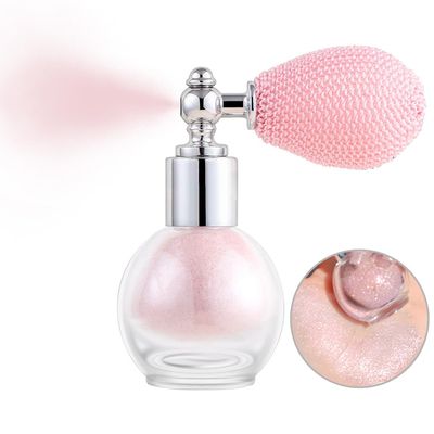 Shy Pink Highlighter Spray, Loose Shimmer Powder Spray High Gloss Makeup for Face and Body, Long Lasting Glitter Hairspray for Rave Music Festival Party, Stage, Performance, Nightclubs, 3