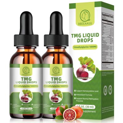2 Pack TMG Trimethylglycine Supplement Liquid Drops, Betaine 1000MG High Absorption, Supports Methylation, Liver Wellness &amp; Cognitive Function, Non-GMO, Vegan, Blood Orange Flavor, 1 Fl.Oz