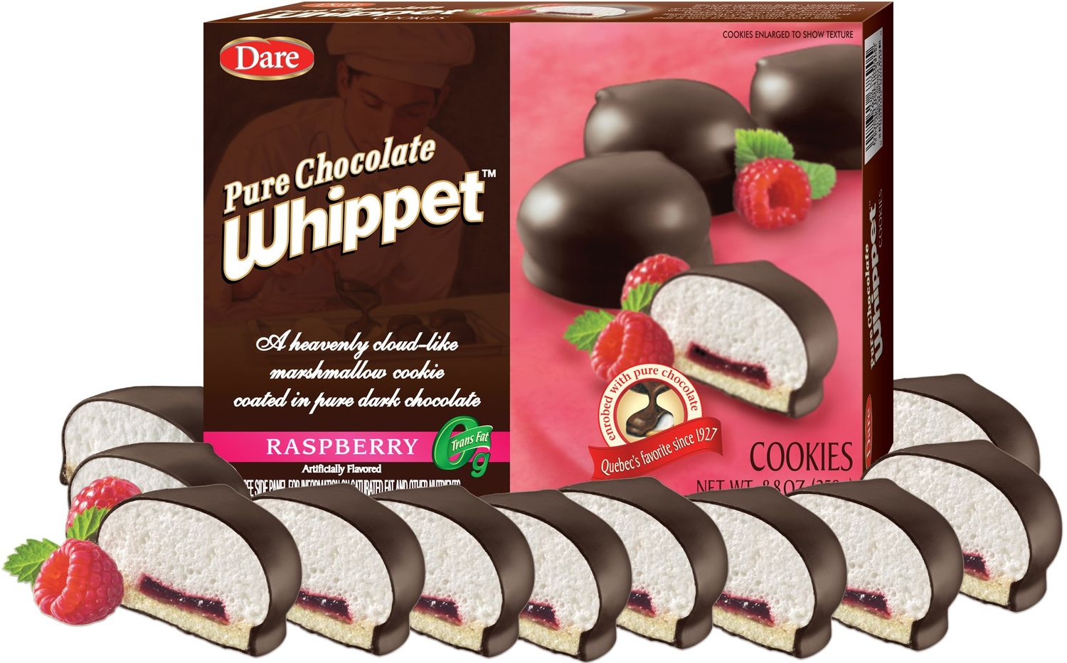 Dare Whippet Cookies, Raspberry, Pack of 12 Boxes 14 Cookies Per Box a Made with Fresh-Tasting Raspberry, Heavenly Marshmallow Center, Rich Chocolate, 12 - 8.8 oz Boxes