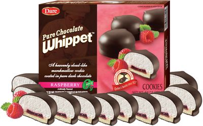 Dare Whippet Cookies, Raspberry, Pack of 12 Boxes 14 Cookies Per Box a Made with Fresh-Tasting Raspberry, Heavenly Marshmallow Center, Rich Chocolate, 12 - 8.8 oz Boxes