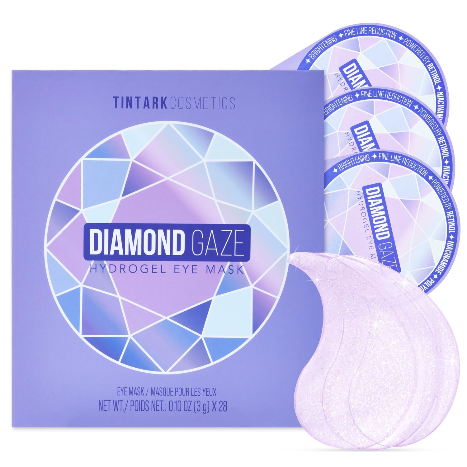 DIAMOND GAZE Under Eye Patches 28 Pairs, Rejuvenate Eye Area, Soothing Hydrate Brighten Skin, Plumps Fine Lines, Hydrogel Eye Mask with Retinol, Niacinamide and Polyglutamic Acid, Eye Gel Pads