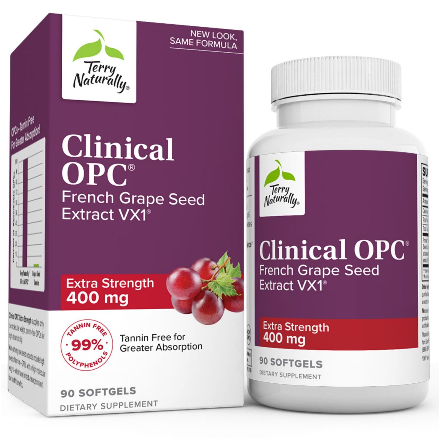 Terry Naturally - Clinical OPC ES 400 mg - Superior French Grape Extract Supplement - 90 Softgels