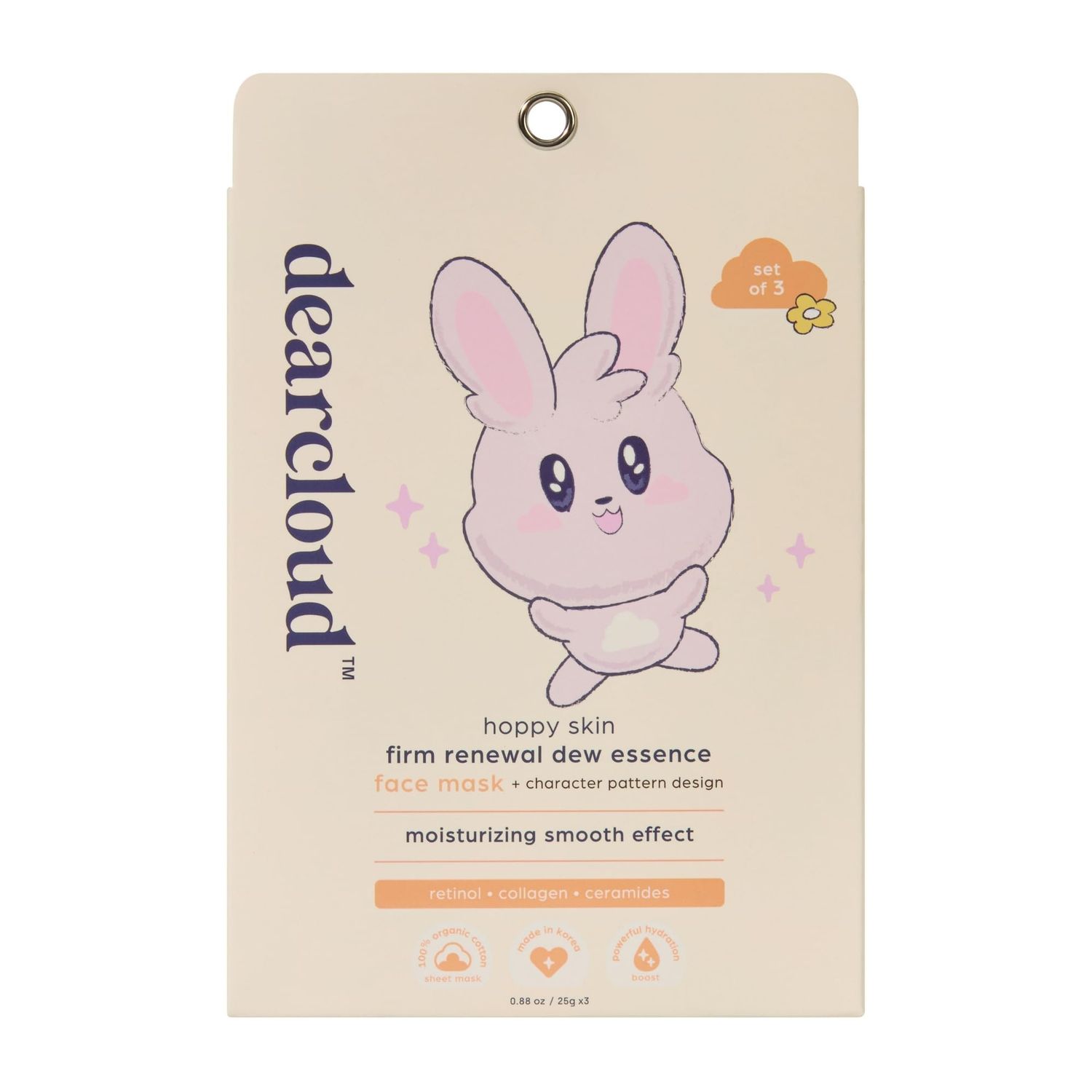 dearcloud Hoppy Skin Firm Renewal Dew Essence Face Mask, Korean Sheet Mask - Collagen, Retinol &amp; Ceramides 3 Pack