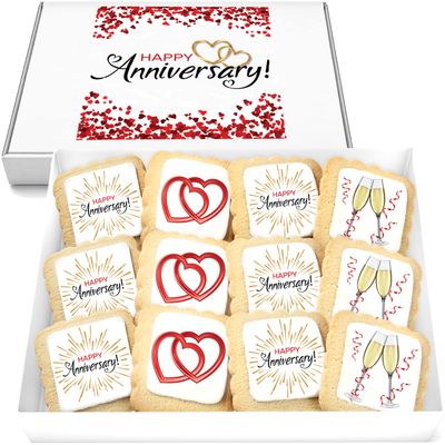Happy Anniversary Cookies Gift Basket 12 PACK For Men Women Wife Husband Wedding Engagement Individually Wrapped Nut Free Kosher