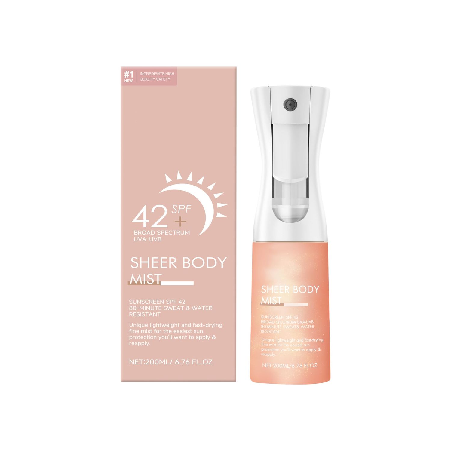 Sunglaze Sheer Body Mist Sunscreen SPF 42, Infused with Shimmering Body Oil, Hydrating Mist, Hydrates, Gives Skin a Glowy Finish, Lightweight, Gives Skin A Glowy Finish?6.7 Fl Oz?