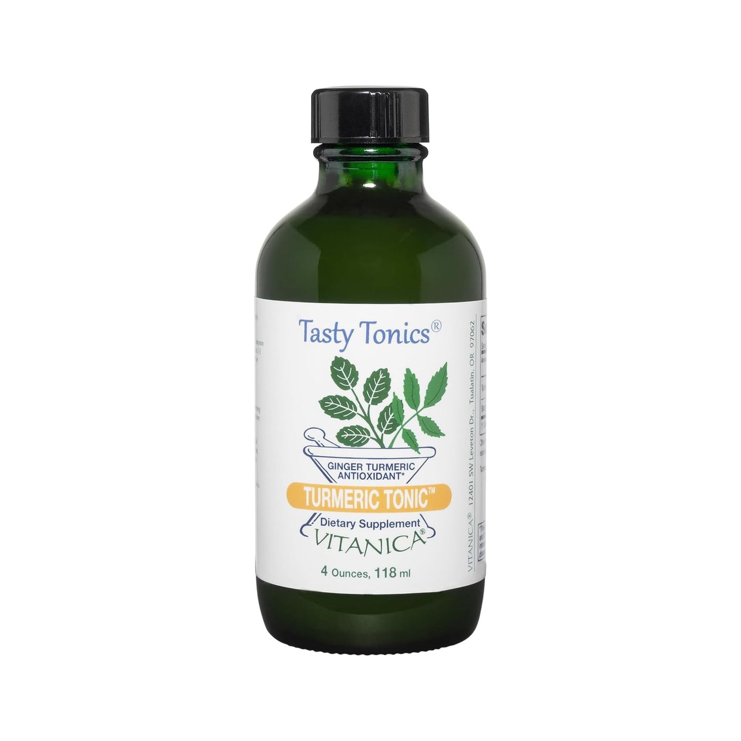 Vitanica, Turmeric Tonic, Non-GMO Liquid Turmeric Curcumin Supplement 1000 mg, with Black Pepper and Ginger, Antioxidant, Vegan, Gluten Free, 4 Ounce