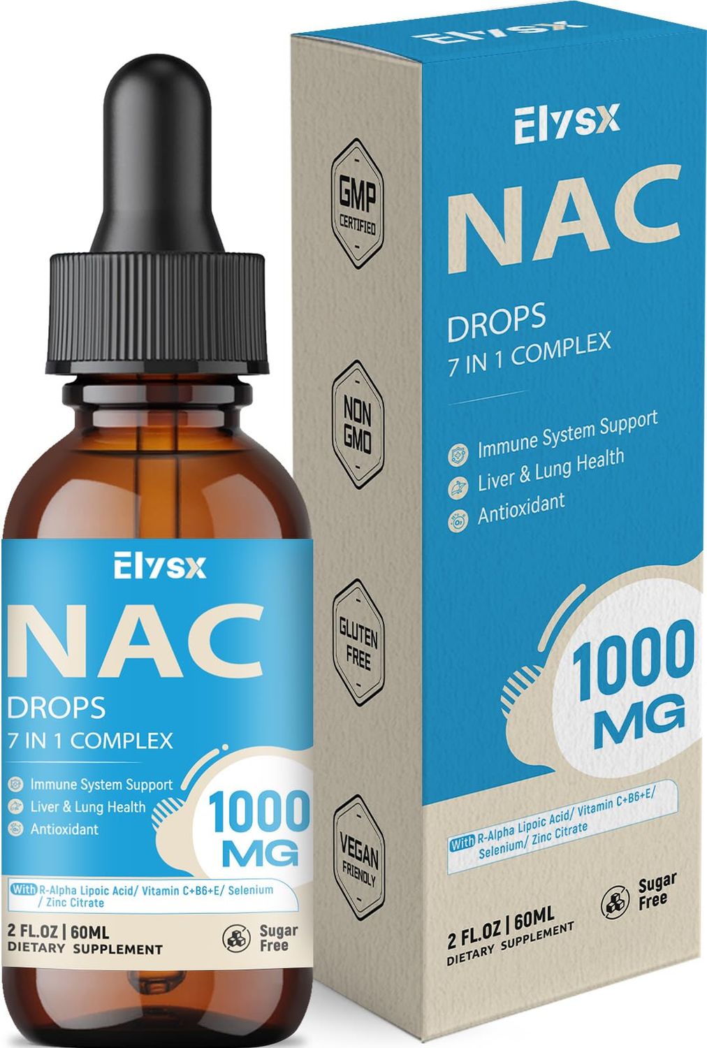 Liquid NAC Drops 1000MG, NAC Supplement N-Acetyl Cysteine with Alpha Lipoic Acid for Adults &amp; Kids, Immune System &amp; Antioxidant Support, Liver &amp; Lung Health, Natural Lemon Flavor, Sugar Free, 2FL OZ