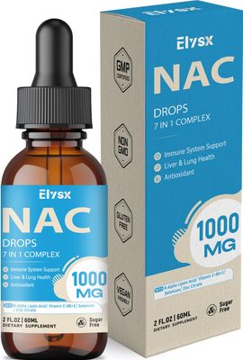Liquid NAC Drops 1000MG, NAC Supplement N-Acetyl Cysteine with Alpha Lipoic Acid for Adults &amp; Kids, Immune System &amp; Antioxidant Support, Liver &amp; Lung Health, Natural Lemon Flavor, Sugar Free, 2FL OZ