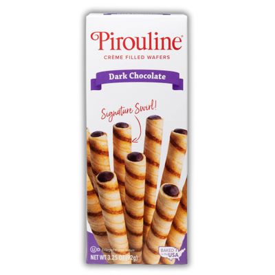 Pirouline Rolled Wafers - Dark Chocolate - Rolled Wafer Sticks, Creme Filled Wafers, Rolled Cookies for Coffee, Tea, Ice Cream, Snacks, Parties, Gifts, Valentines Day, and More - 3.25oz Carton 1pk