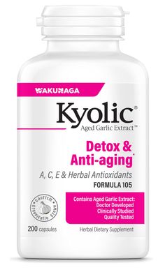 Kyolic Aged Garlic Extract Formula 105, Detox &amp; Anti-Aging, 200 Capsules Packaging May Vary