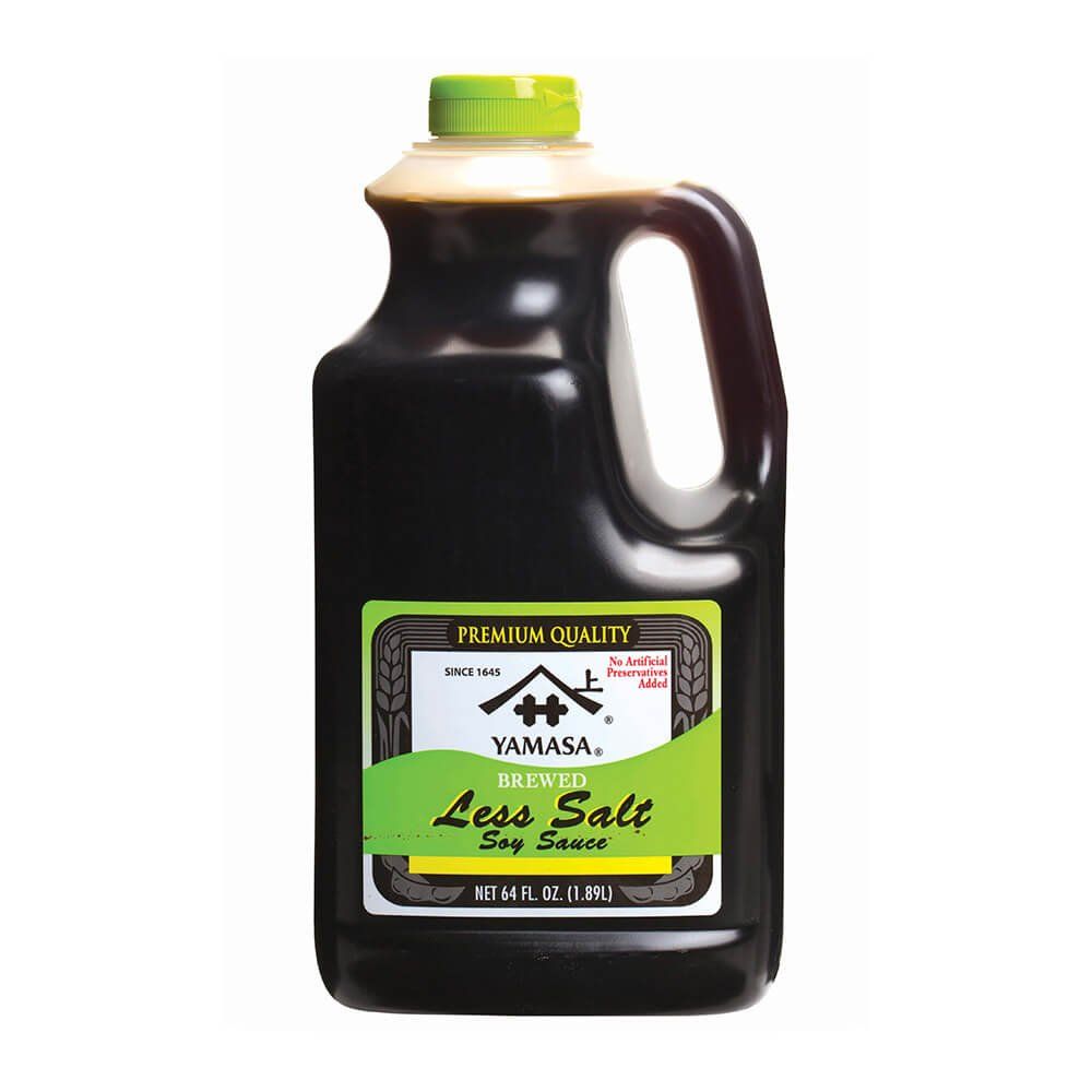 Yamasa Less Salt Soy Sauce. Low Sodium, Preservative Free, Kosher Premium Soy Sauce, 64 fl. oz. bottle Pack of 1