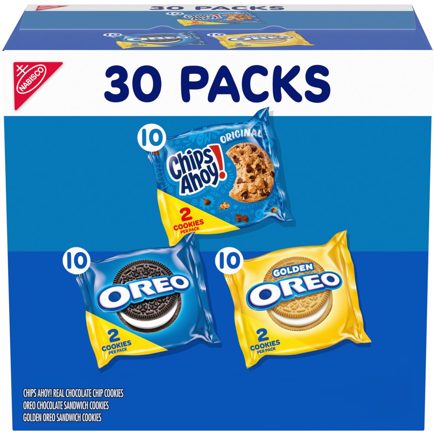 Nabisco Sweet Treats Cookie Variety Pack OREO, OREO Golden &amp; CHIPS AHOY!, 30 Snack Packs 2 Cookies Per Pack