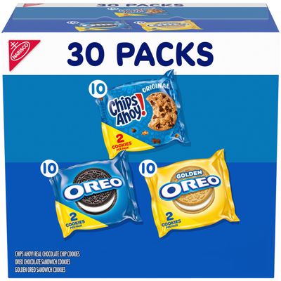 Nabisco Sweet Treats Cookie Variety Pack OREO, OREO Golden &amp; CHIPS AHOY!, 30 Snack Packs 2 Cookies Per Pack