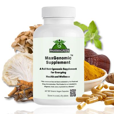 MaxGenomicTM Supplement, A Broadspectrum Natural Supplement for Everyday Health and Wellness. Made Up of 9 Beneficial Mushrooms and 6 Beneficial Herbs. Includes Lion&#39;s Mane Enteric, Vegan - 60 caps