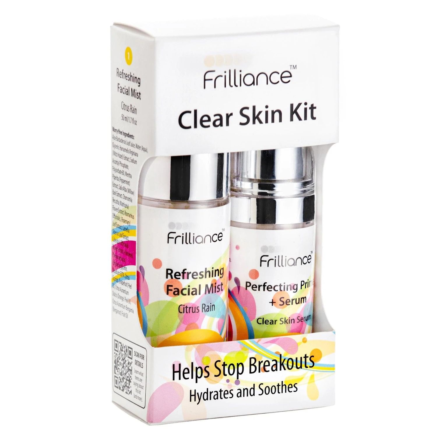 Frilliance Clear Skin Kit Perfecting Primer Serum &amp; Facial Mist for Acne, Vegan Cruelty Free for Teens of All Skin Types, Mandelic Acid Fights Breakouts Blackheads