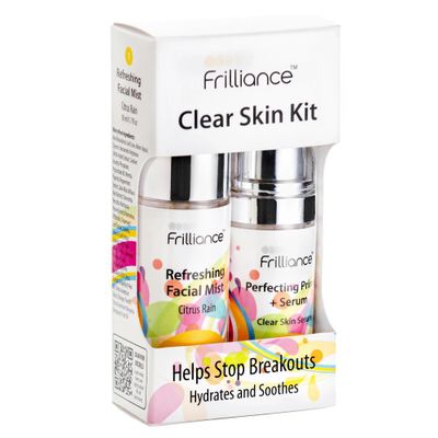 Frilliance Clear Skin Kit Perfecting Primer Serum &amp; Facial Mist for Acne, Vegan Cruelty Free for Teens of All Skin Types, Mandelic Acid Fights Breakouts Blackheads