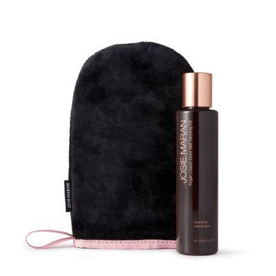 Josie Maran Argan Liquid Gold Self Tanning Oil - Streak-Free Self Tanner Made with Argan Oil &amp; Coconut Water - Gives Skin a Buildable, Hydrating Glow - Includes Tanning Mitt 4.3 Fl Oz