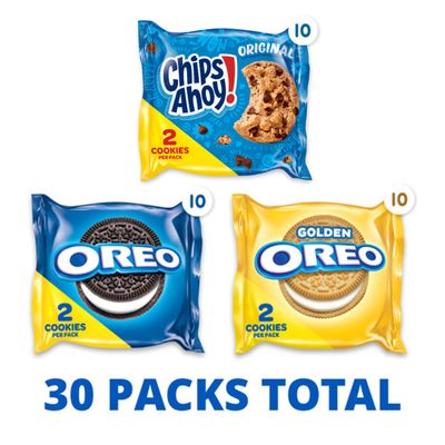 Nabisco Sweet Treats Cookie Variety Pack OREO, OREO Golden &amp; CHIPS AHOY!, 30 Snack Packs 2 Cookies Per Pack