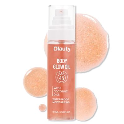 Body Glow Oil for Women and Men,Spf 45 Sunscreen Body Oil with Coconut Oils,Lightweight Gel Texture Skin Moisturizer Absorbs Quickly,Non Sticky,Beach Vacation Essentials,3.38 fl oz