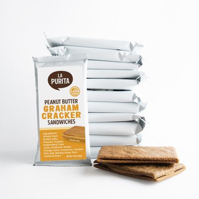 La Purita Peanut Butter Graham Cracker Style Sandwich Cookies - Vegan, Gluten &amp; Dairy Free, Whole Food Plant-Based, No Oil Added, Healthy Snacks for Adults, 12 CT