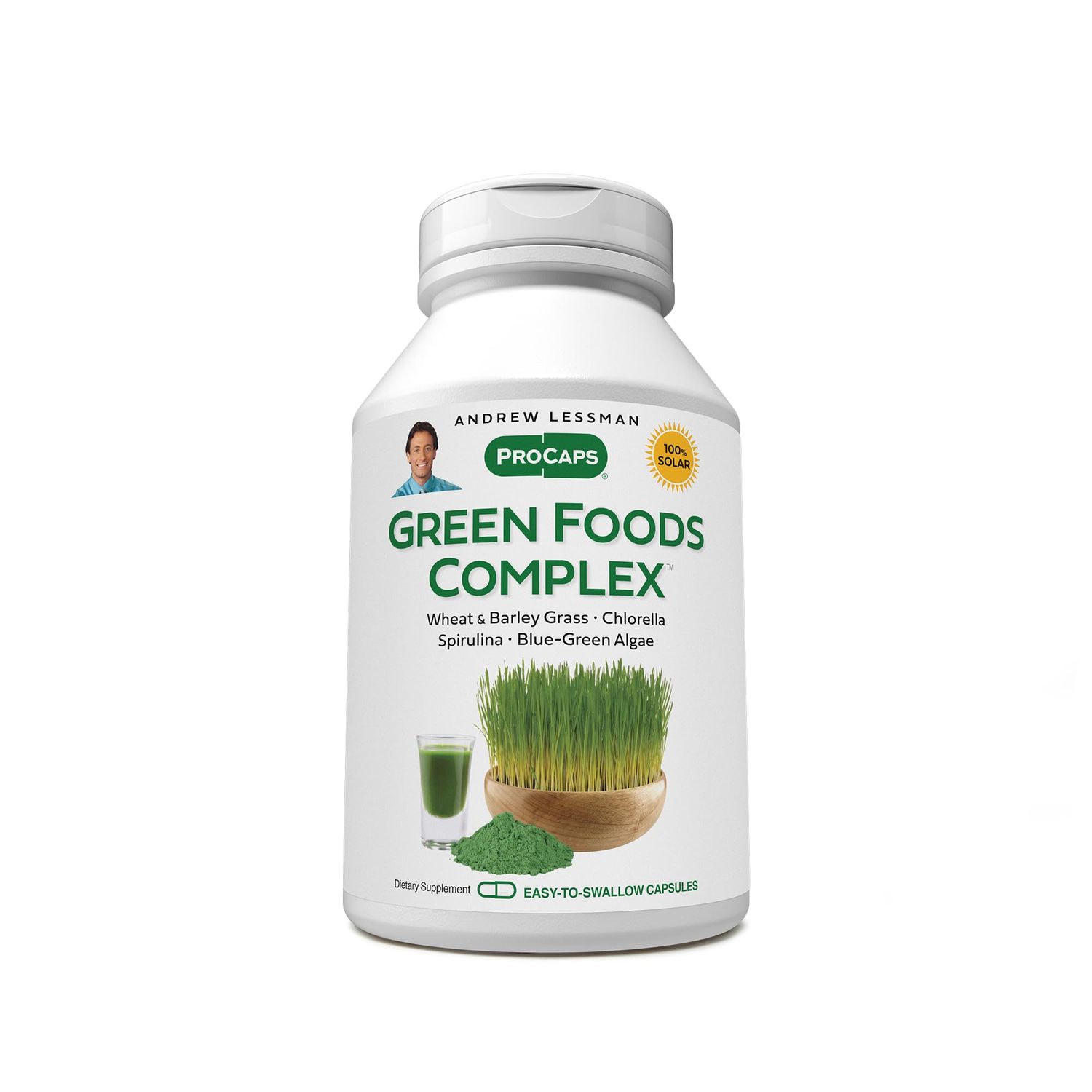 ANDREW LESSMAN Green Foods Complex 60 Capsules - Supplies Building Blocks for Healthy Tissue Growth and Liver Support. 100 mg Each of Barley Grass, Wheat Grass, Blue Green Algae, Chlorella, Spirulina