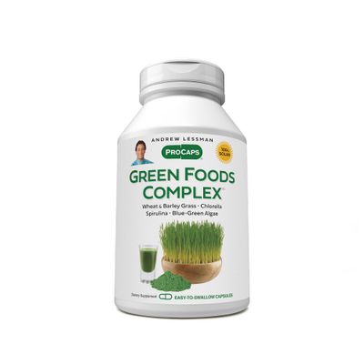 ANDREW LESSMAN Green Foods Complex 60 Capsules - Supplies Building Blocks for Healthy Tissue Growth and Liver Support. 100 mg Each of Barley Grass, Wheat Grass, Blue Green Algae, Chlorella, Spirulina