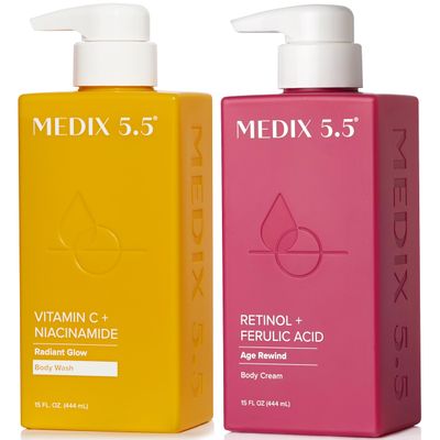 MEDIX Vitamin C Body Wash Retinol Body Lotion Crepey Skin Moisturizer 2PC Skin Care Set Anti Aging Retinol Body Cream Gel Cleanser Skincare Set For Women, Men, &amp; Firmer Looking Skin, 2PC
