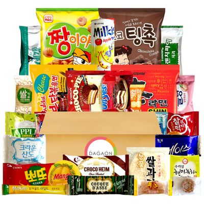 Dagaon Delightful Korean Snack Box 28 Count - Tasty Korean Snacks and Foods Including Chips, Biscuits, Cookies, Pies, Candies, Drinks, Ramen Noodles. Assortment of Korean treats and foods for every...