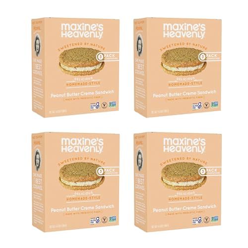 Maxine&#39;s Heavenly Soft Baked Creme Sandwich Cookies Prebiotic Fiber, Low Sugar, Vegan Snacks, Plant Based Snack, Gluten Free Snack - Healthy Snacks 4 Pack Peanut Butter Creme Sandwich