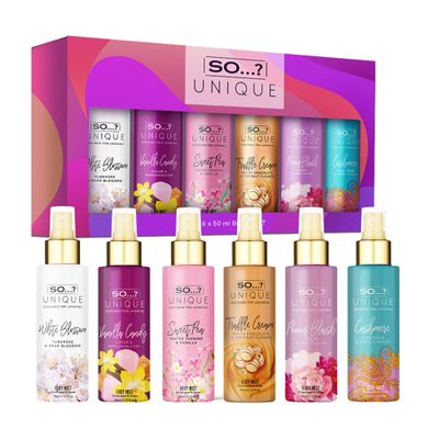 So? Unique Body Mist Set - Perfumes for Women with Fresh, Floral, Sweet Scents - 6 Hour Wear Body Spray for Women - Travel Size Gift Set - 6 pcs