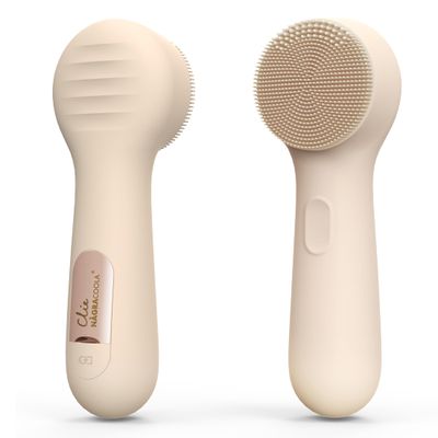 Silicone Face Scrubber, NagraCoola CLIE 2.0 Facial Cleansing Brush, Rechargeable, Waterproof Face Scrub Brush for Cleansing, Exfoliating, Massaging, Electric Facial Exfoliator for Women and Men - Oat