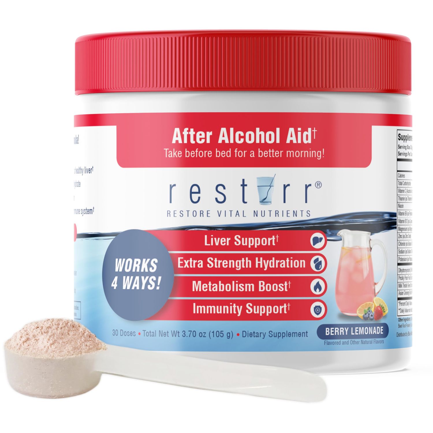 restirr After Alcohol Aid &amp; Recovery: Supports Liver Health, Boosts Metabolism and Supports The Immune System with DHM, Milk Thistle, B-Complex, Hydration. 30 Doses