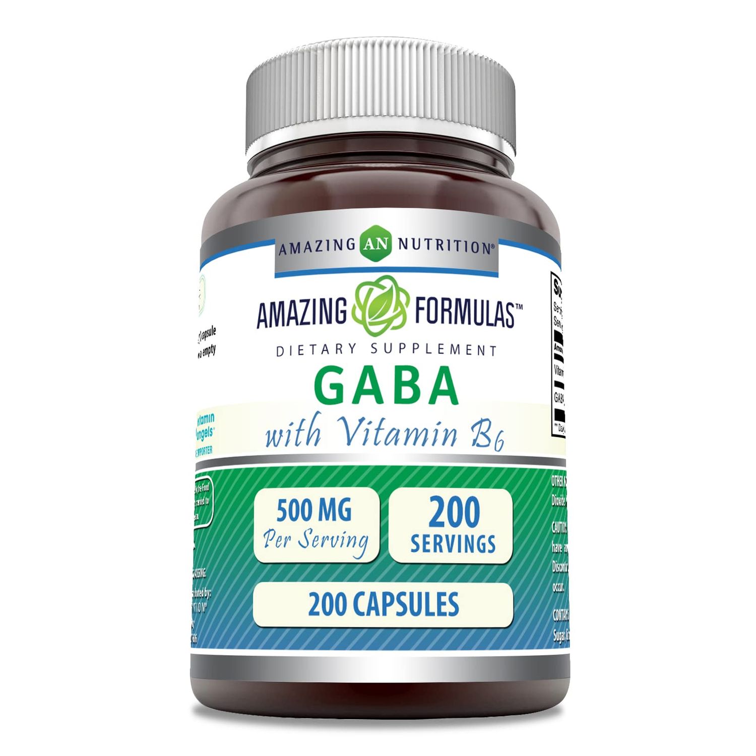 Amazing Formulas GABA with Vitamin B6 Supplement 500 Mg Per Serving 200 Capsules Non-GMO Gluten Free Made in USA