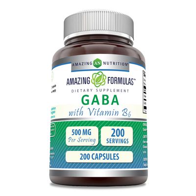 Amazing Formulas GABA with Vitamin B6 Supplement 500 Mg Per Serving 200 Capsules Non-GMO Gluten Free Made in USA