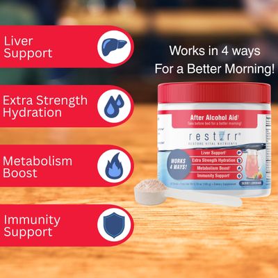 restirr After Alcohol Aid &amp; Recovery: Supports Liver Health, Boosts Metabolism and Supports The Immune System with DHM, Milk Thistle, B-Complex, Hydration. 30 Doses