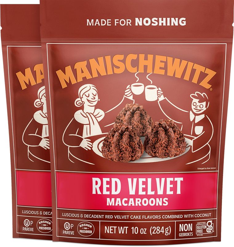 Manischewitz Red Velvet Macaroons, 10 oz 2 Pack Coconut Macaroons Resealable Bag Dairy Free Gluten Free Coconut Cookie Kosher for Passover