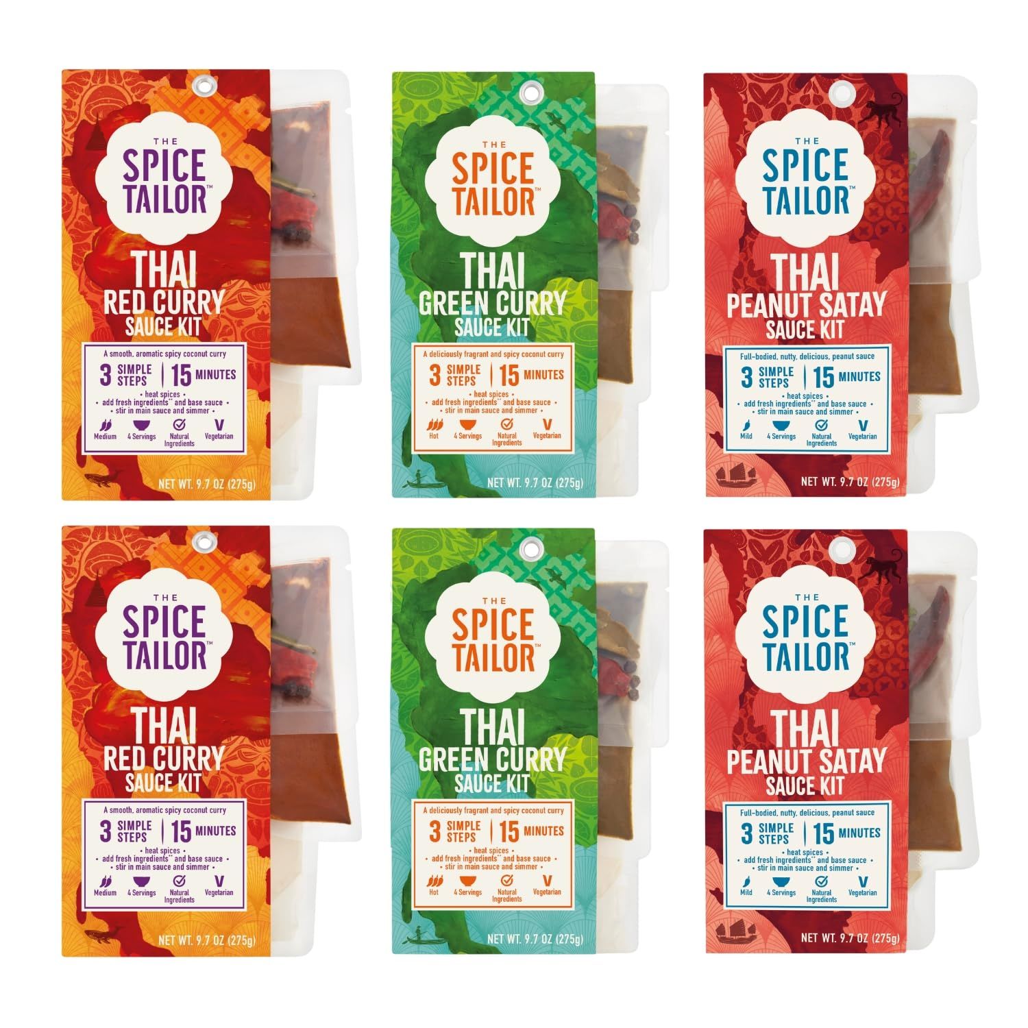 Spice Tailor 3 Simple Steps Restaurant Quality Meals in Minutes Kits Ready in 10 Minutes 6 Pack, Thai Curry Variety