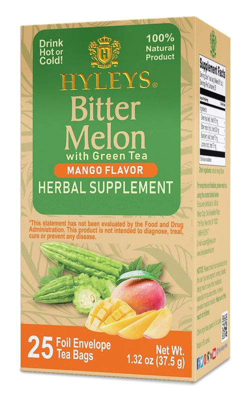 Hyleys Bitter Melon with Green Tea - Mango Flavor - 25 Tea Bags - Supports Healthy Liver Function - Herbal Supplement - 6 Pack - 150 Tea Bags Total