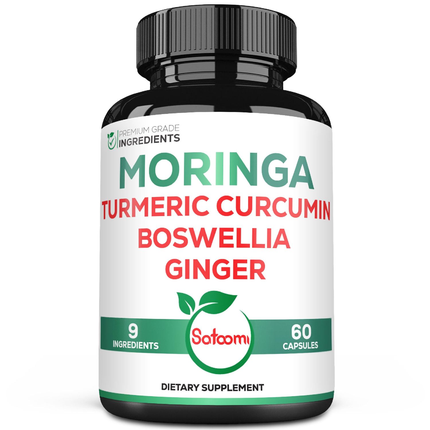 Satoomi 9in1 Moringa Capsules - Featuring Moringa, Turmeric, Boswellia, Ginger, Ashwagandha, Ceylon Cinnamon and Milk Thistle, and Resveratrol Support Mood, Heart &amp; Overall Health - 60 Count