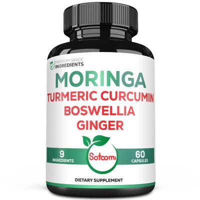 Satoomi 9in1 Moringa Capsules - Featuring Moringa, Turmeric, Boswellia, Ginger, Ashwagandha, Ceylon Cinnamon and Milk Thistle, and Resveratrol Support Mood, Heart &amp; Overall Health - 60 Count