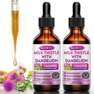 MEENCCD 2 Pack Milk Thistle Liquid Drops - Liver Cleanse Detox &amp; Repair - 1000mg Milk Thistle Supplement for Liver Support, Silymarin Liver Supplement for Liver Health, Vegan, Non-GMO, 4 Fl Oz