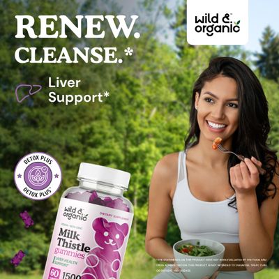 Wild & Organic Milk Thistle Gummies 1500mg - Herbal Supplement for Liver Cleanse Detox - Silymarin Milk Thistle Liver Detox Gummies - 60 Vegan, Non-GMO Chews