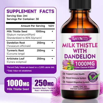 MEENCCD 2 Pack Milk Thistle Liquid Drops - Liver Cleanse Detox & Repair - 1000mg Milk Thistle Supplement for Liver Support, Silymarin Liver Supplement for Liver Health, Vegan, Non-GMO, 4 Fl Oz